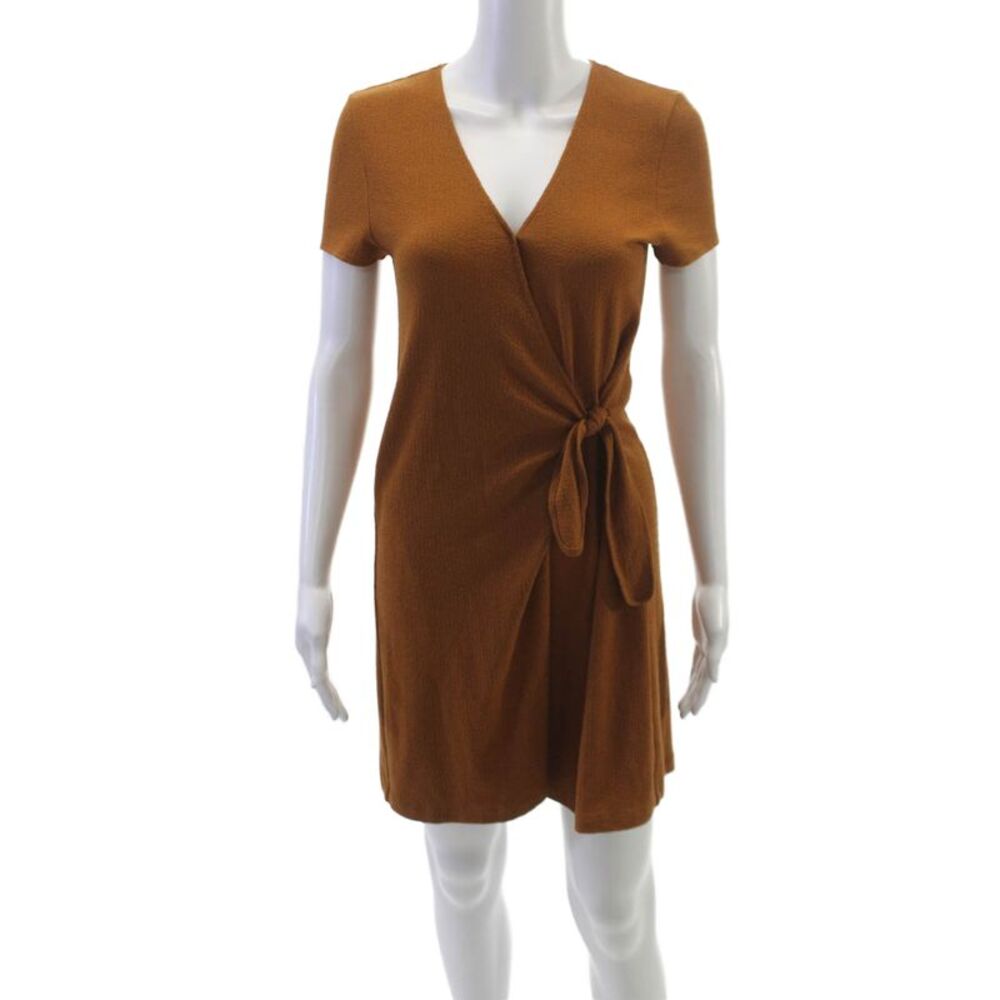 Madewell Womens Wrap Dress Brown V Neck Short Sleeve Tie Size XS